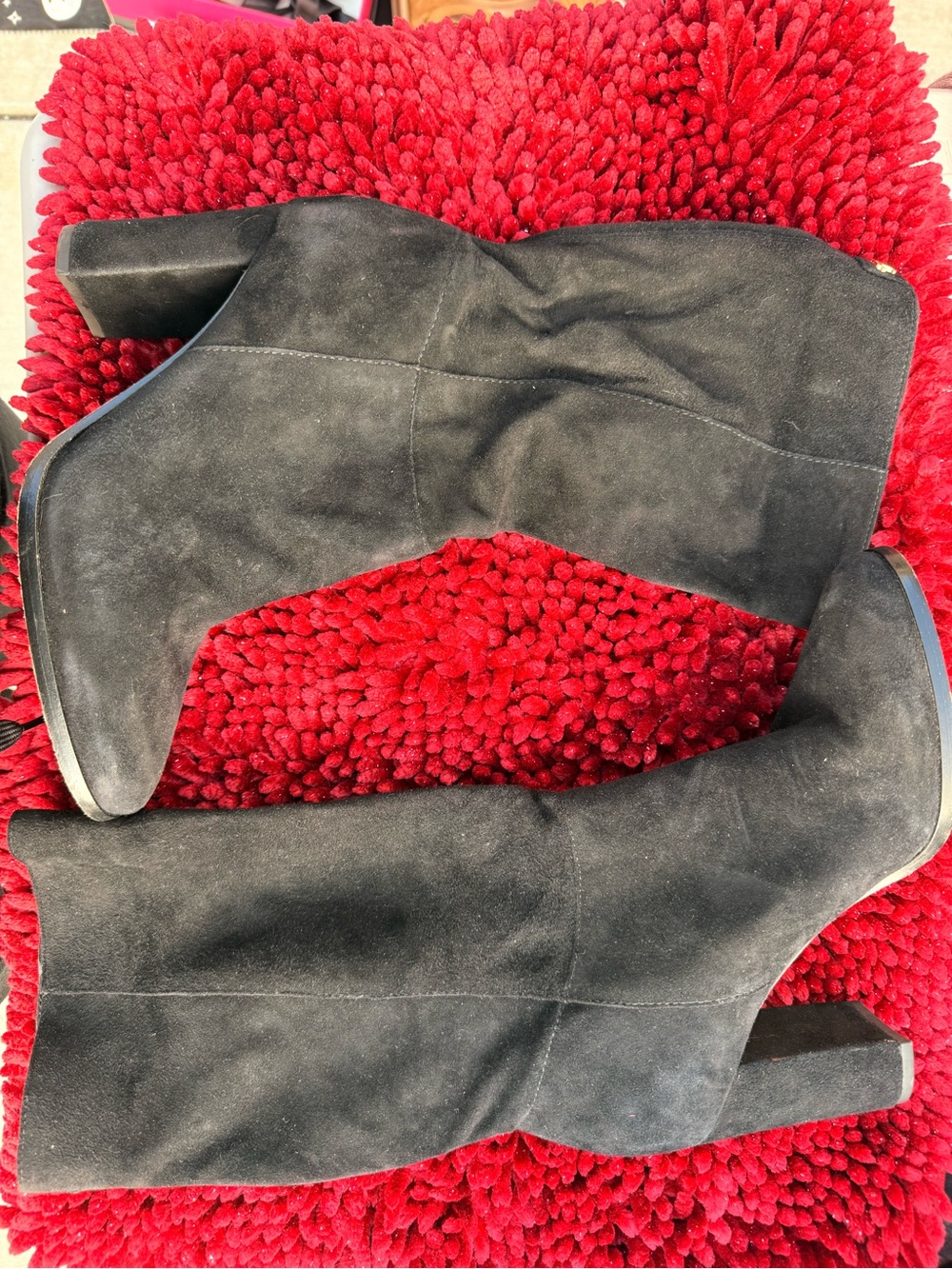 Black Suede Block Heel Boots